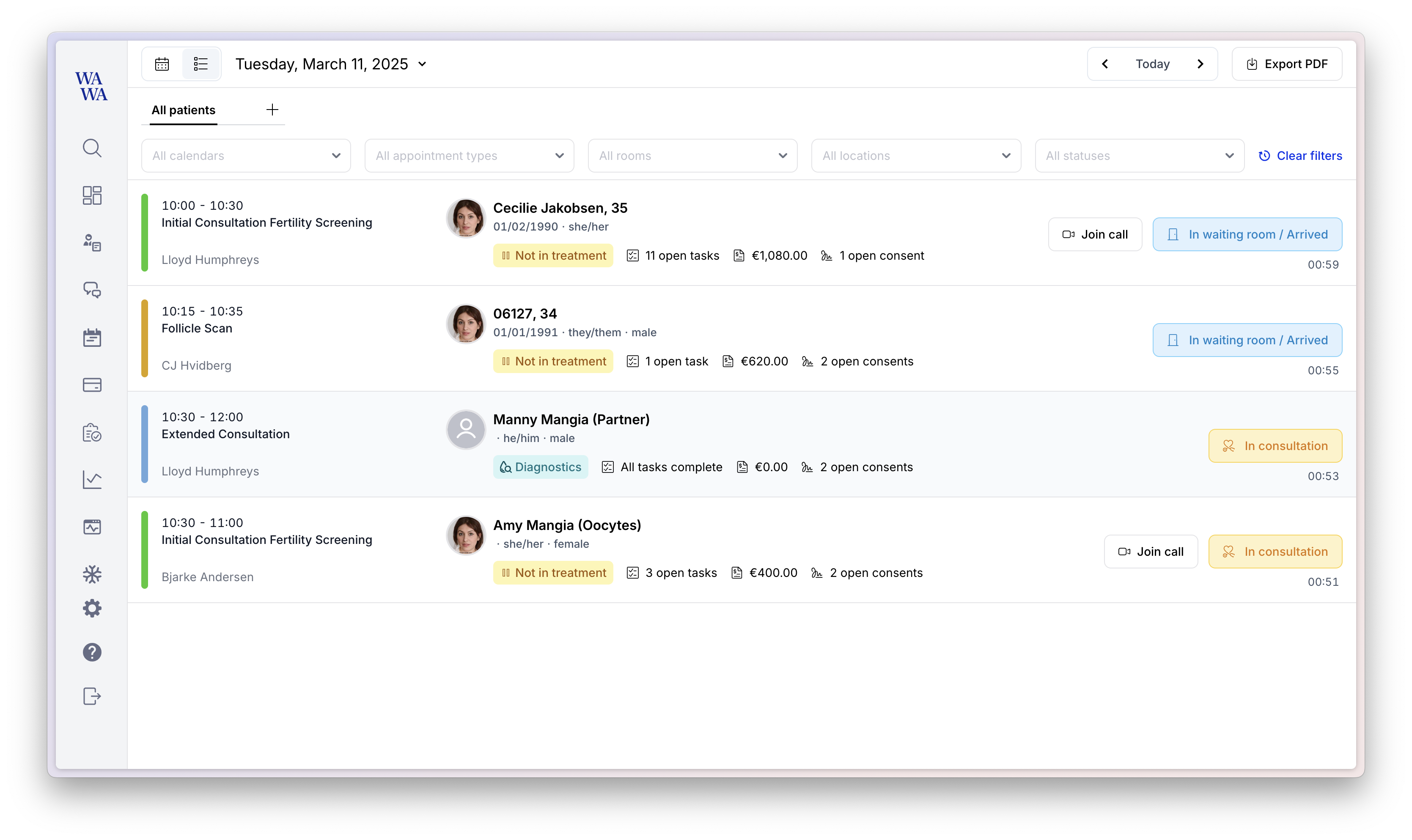 Calendar worklist & statuses